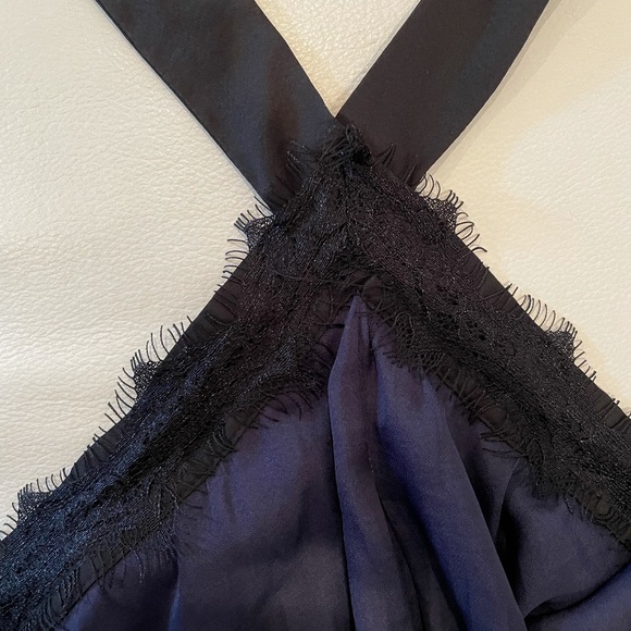 NWT (XS) Aqua popover lace inset halter long midi maxi navy black open shoulder - Picture 8 of 11